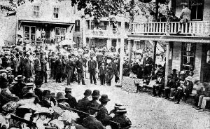 Before it was a store, the building picture in the right was known as the Warren Inn. John Senter was a lawyer and orator giving a speech to the Town of Warren.