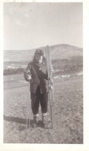 Sue Robinson and her skis, just before winter.