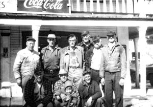 Front Row (left to right) Merril Long, Holly Greenslit with granddaughter Vicki Greenslit Brooker and Clarence “Smitty” Smith. Back Row (left to right) Roy Long, Charles Ashley, Corliss, Roy Eurich, Frank Weston, Pearl Blair.